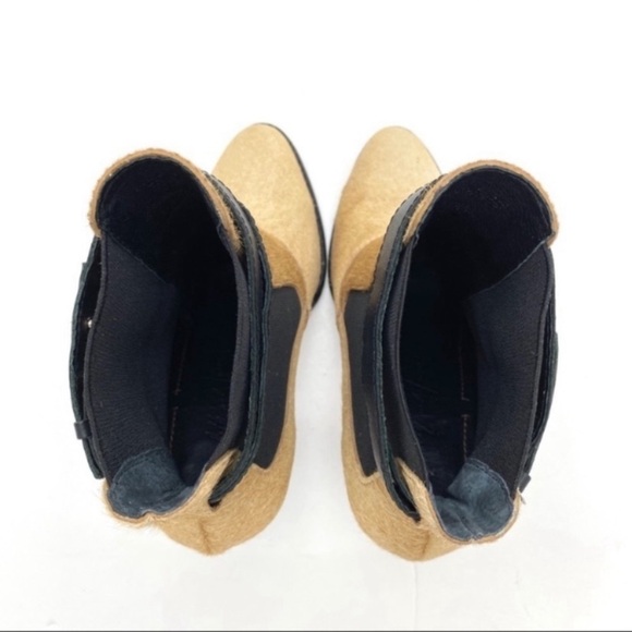 ELIZABETH and James Solar 1 Pony hair Pointed Toe Ankle Heel Bootie in Beige - Picture 8 of 11